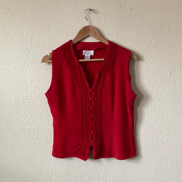 Vintage 90โs Silk Sleeveless Blouse Red Large - Picture 5 of 10